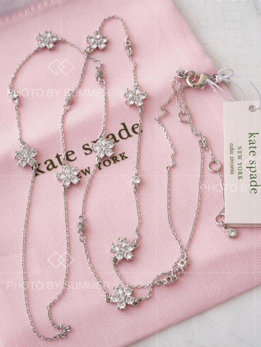Kate Spade Gleaming Gardenia Flower Scatter Necklace Clear Silver